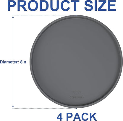 Arespark Cat Food Mat, Set of 4 Nonslip Waterproof Feeding Bowl Silicone Mats with Raised Edges for Food Water Prevent Spills, Round Eating Plates Tray for Dog Cat Puppy Kitten, 8'' x 8''