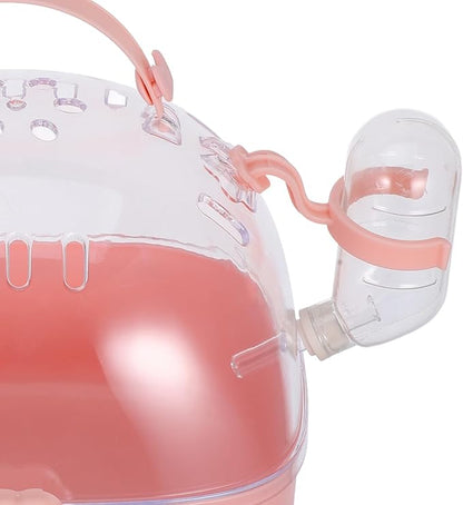 Small Pet Carrier Cage with Water Bottle Portable Hamster Travel Cage for Outdoor Use Pink Small Animal Carrier for Rabbits, Gerbils, and Birds