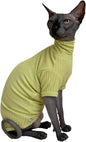 Sphynx Cats Shirt Cat Turtleneck Cotton Sweater Pullover Kitten T-Shirts with Sleeves Cat Pajamas Jumpsuit for Sphynx Cornish Rex, Devon Rex, Peterbald (Small, Green Yellow)