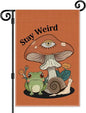 Stay Weird Garden Flag, Funny Frog Mushrooms Summer Yard Flag for Outside, Double Sided Yard Outdoor Farmhouse Lawn Porch Garden Banner, Housewarming Gifts for Frog Lover Friend Family Neighbor