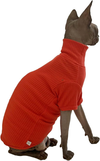 Sphynx Cats Shirt Cat Turtleneck Cotton Sweater Pullover Kitten T-Shirts with Sleeves Cat Pajamas Jumpsuit for Sphynx Cornish Rex, Devon Rex, Peterbald (Sunset, Medium (Pack of 1))