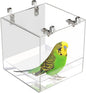 Hanging Cube Bird Bath Cage, Transparent Bird Bathtub Bath Shower with Stainless Steel Hooks for Small Bird Canary Parakeet Budgerigar Parrots Crested Myna Cockatiel Lovebird (Small)