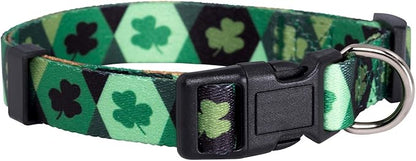 Native Pup St Patricks Dog Collar- Saint Patrick Green Shamrock Pet Collars- St. Patrick’s Lucky Irish- Cute Boy Girl Puppy Gift- Adjustable for Small, Medium, Large Breeds (Argyle, Large)