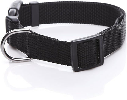 Adjustable Nylon Dog Collar, pet Collar 1 Inch 3/4 Inch 5/8 Inch Wide, for Large Medium Small Dogs（3/4 Inch,Black）