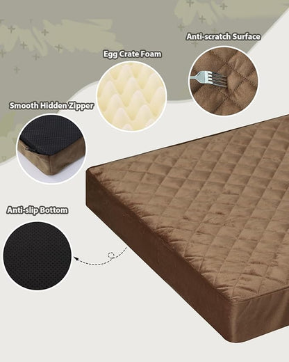 Orthopedic Dog Beds Large Sized Dog Waterproof Pet Bed for Crate,with Removable Washable Cover and Non-Slip Bottom, 35x23 Inch, Brown