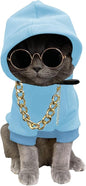 QWINEE 3Pcs Dog Hoodie Cat Apparel Dog Custume Set with Necklace and Sunglasses Pet Clothes for Puppy Small Medium Dogs Cats Light Blue X-Large