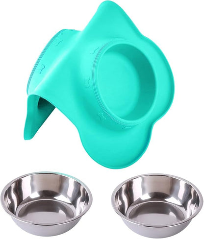 Hubulk Pet Dog Bowls 2 Stainless Steel Dog Bowl with No Spill Non-Skid Silicone Mat + Pet Food Scoop Water and Food Feeder Bowls for Feeding Small Medium Large Dogs Cats Puppies (Large, Mint Green)