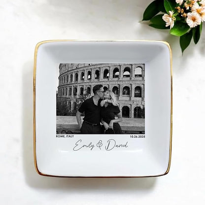 Custom Couple Portrait Photo Ring Dish, Personalized Picture Trinket Tray, Engagement Ring Dish, Wedding Jewelry Tray Keepsake Valentines Gift for Her Him Wife Husband