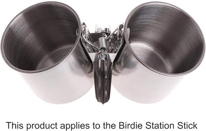 Hypeety Bird Parrot Feeding Double Cups Stainless Steel Food Water Bowls with Clip Bird Seed Feeder Cups Hanging Bowl Cage Stand Accessories
