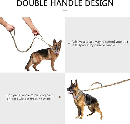 DAGANXI Tactical Dog Collar Leash Set, Adjustable Military Training Nylon Dog Collar with Controll Handle and Heavy Metal Buckle for Medium and Large Dogs，with Patches and Airtags Case (XL, Brown-SET)