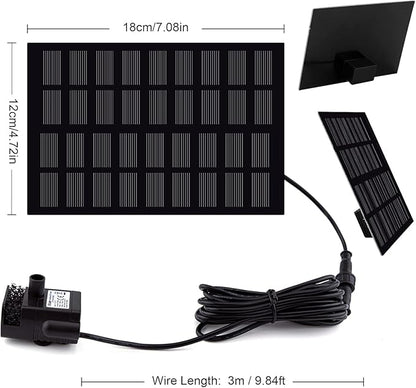 Solar Fountain Pump for Bird Bath, with Separate Solar Panel, 2 W Upgraded Solar Water Pump with 3 M Long Cable & 4 Nozzles for Bird Bath, Outdoor Pond, Patio Garden and Fish Tank (Black)