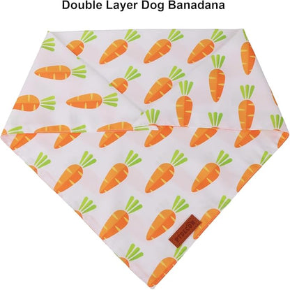 PTDECOR Easter Dog Bandana 2 Pack, Reversible Rabbit Carrot Dog Scarf, Multi Size Offered, Yellow White Easter Bandanas for Medium Large Dogs Pets (Large)