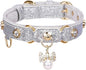 PetsHome Cat Collar, Dog Collar, [Bling Rhinestones] PU Leather Adjustable Pet Collar with Luxury Pendant for Big Cat and Small to Medium Dog Small Silvery
