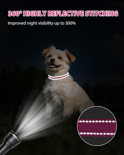 Joytale Small Dog Collar, Reflective and Adjustable Nylon Collar with Quick-Release Buckle, Lightweight No-Choke Design for Small Dogs, Hotpink, 3/4" Width