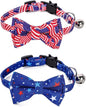 2-Pack Breakaway Cat Collars with Removable Double-Layer Bow Tie and Bell for Boy and Girl Cats Safety Kitten Collars Suitable for Festivals and Daily. (Independence Day)