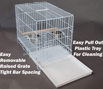 Collapsable Bird, Parrot, Dog, Bunny, Rabbit and Cat Carrier Travel Vet Carrier Cage (19" x 12" x 16"H, White)
