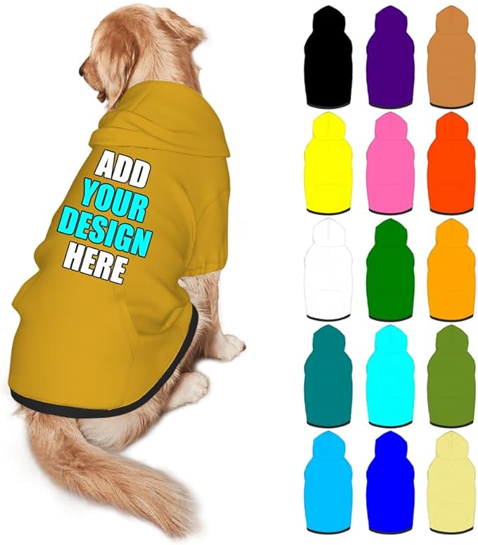 Personalized Dog Hoodie Customized with Name Photo Pet Warm Sweater Hoodie for Medium Large Dogs & Cat Puppy, Goldenrod, S
