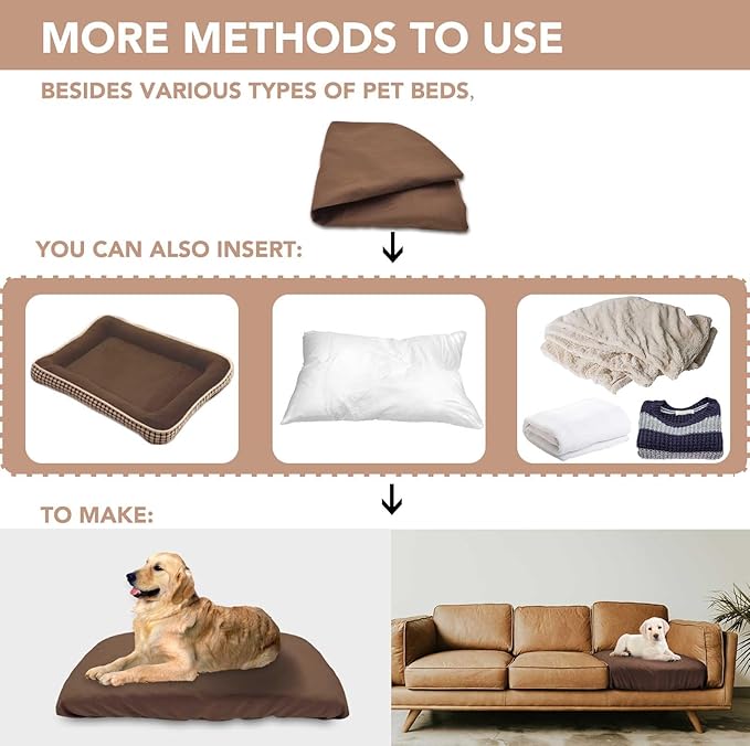 Dog Bed Cover Waterproof Replacement Machine Washable Covers for Dog Bed Heavy Duty Scratch Resistant Mattress Protector Pet Bed 44x32 Inch Brown Cover Only