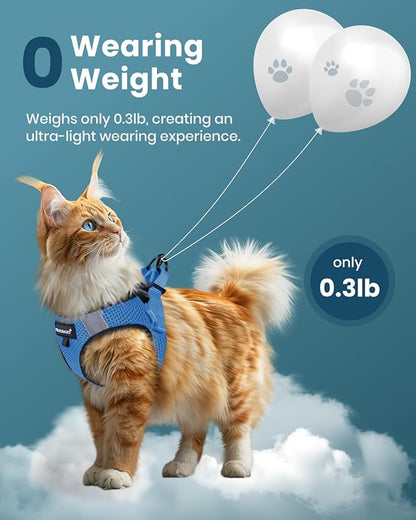 FAYOGOO Cat Harness, Cat Leash and Harness Set for Walking Escape Proof, Harness for Small Cats/Small Dogs, Large Kitten/Puppy Harness and Leash, Harness for Cats S-XXL(Tranquil Teal, Medium)