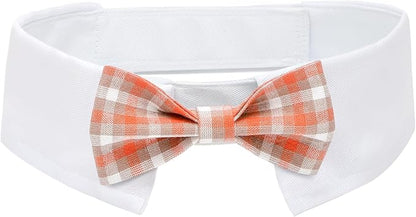 Segarty Dog Tuxedo Collar for Neck Girth 16.5-21.2in, Bow Tie Collar Black Bowtie with Handcrafted Adjustable White Collar Formal Pet Cats Neckties for Medium Large Boy Dog Wedding Grooming Birthday