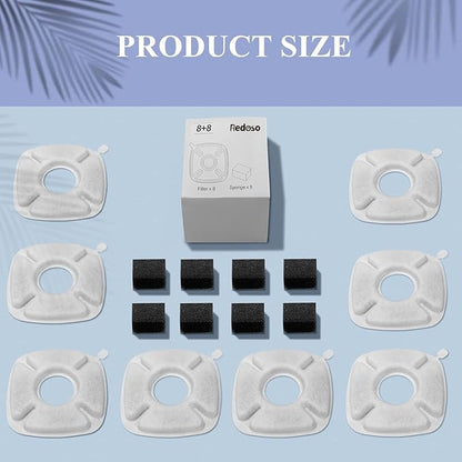 8 Pcs Cat Fountain Replacement Filters for Veken 95Oz/2.8L Automatic Pet Fountain and Stainless Steel Cat Water Fountain Dog Water Dispenser (4 Carbon Filters+4 Sponge Filters)