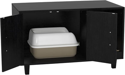 GDLF Modern Wood Pet Crate Cat Washroom Hidden Litter Box Enclosure Furniture House as Table Nightstand with Scratch Pad,Stackable (Black)