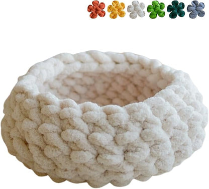 Cat Nest Bed - Premium Self Warming Handwoven Washable Extra Soft Round Cave House for Indoor Kitten & Kitty, Small & Large (Cloud White,Large)