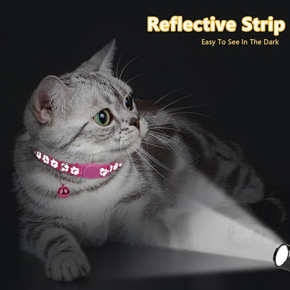 Taglory Reflective Cat Collar Breakaway with Bells, 2 Pack Girl Boy Pet Cat Collar Adjustable 7.5-12.5 Inch, Hotpink