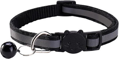 14 Pack Breakaway Cat Collar with Bell, Reflective Kitten Collar for Girl Boy Cats, Safety Buckle Adjustable 7.5-12.5 Inch, 0.4 Inch Width Lightweight, Pet Gifts (Black)