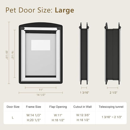 MAVRICFLEX Large Dog Door for Door - All-Stainless Steel Frame, Weather-Resistant Double Soft Flaps, 2 Sliding ABS Panels for Indoor/Outdoor Use, Fits Large Dogs Up to 110 LBS, Easy Install， Black