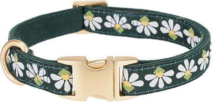 Woven Dog Collar with Metal Buckle Adjustable Jacquard Retro Dog Collars for Small Medium Large Dogs(Green,M)