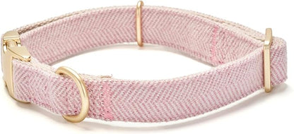Soft Cotton Hemp Dog Collar with Metal Buckle Adjustable Twilled Dog Collars for Female Small Medium Large Dogs(Pink,Large)