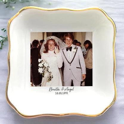 Custom Photo Ring Dish, Personalized Polaroid Picture Trinket Tray, Wedding Anniversary Keepsake Jewelry Dish, Valentines Gift for Her Him Wife Husband Parents Grandparents