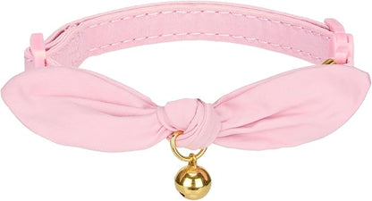 Bunny Ear Cat Collar with Bell and Bow Tie, Breakaway Cute Bowtie Kitten Collars(Light Pink)