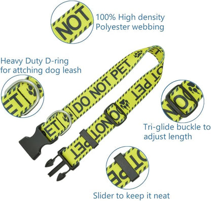 Dog Collar for DO NOT PET, Sturdy Durable with Buckle, Yellow Dog Collars for Small Medium Large Dogs, Premium Adjustable Polyester Pet Collar
