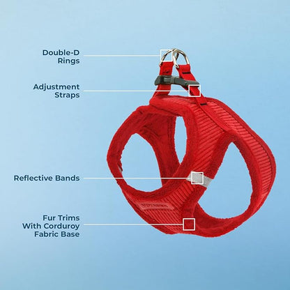 Best Pet Supplies - All Weather Plush, Reflective, No Pull Harness for Small, Medium Dogs, Cats - Secure with Hook & Loop Fastener, Buckle, Double D-Rings - Red Corduroy, XL