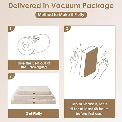 EHEYCIGA Waterproof Dog Bed Orthopedic 35"x23", Memory Foam Pet Bed for Larged Size Dogs, Washable Pet Mat with Removable Cover, Beige