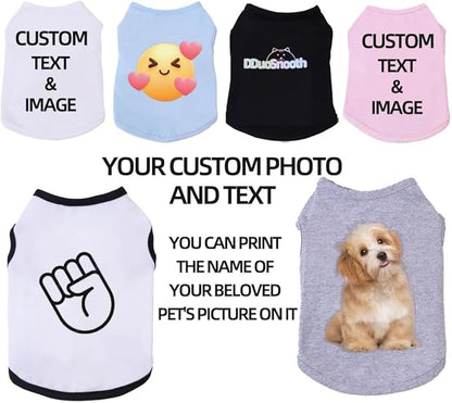 Custom Dog Shirt,Personalized Pet Apparel with Name Text Photo Image,Lightweight Breathable Puppy Kitten Cotton Vest for Small Medium Dogs Cats,Puppy Gift (White + Black Border, Small)