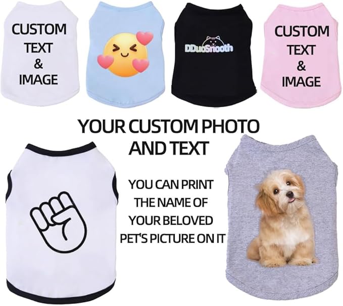 Custom Dog Shirt,Personalized Pet Apparel with Name Text Photo Image,Lightweight Breathable Puppy Kitten Cotton Vest for Small Medium Dogs Cats,Puppy Gift (Blue, Medium)