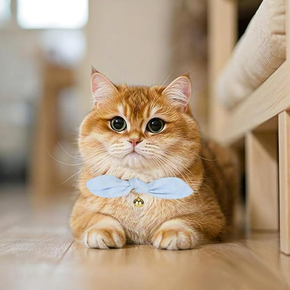 Bunny Ear Cat Collar with Bell and Bow Tie, Breakaway Cute Bowtie Kitten Collars(Blue)