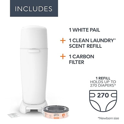 Playtex Diaper Genie Complete Pail with Built-In Odor Controlling Antimicrobial, Includes Pail & 1 Refill, White , 8.36 Pound