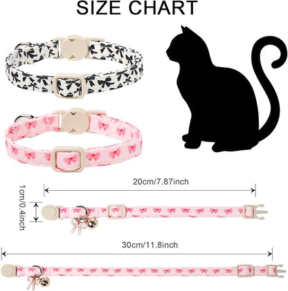 2 Pack Cotton Breakaway Cat Collar Pink and Black Heart Shaped Pendant Cute Kitten Cat Collar with Bell,Adjustable 7-12 Inch,Pet Supplies Accessories