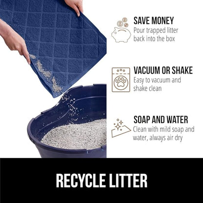 GORILLA GRIP Cat Litter Box Mat, 47x35, Water Resistant, US Designed Kitty Litter Trapping Mats, Easy to Clean, Scatter Control, Less Mess and Clean Floors, Kitten Supplies for Indoor Cats, Navy Blue