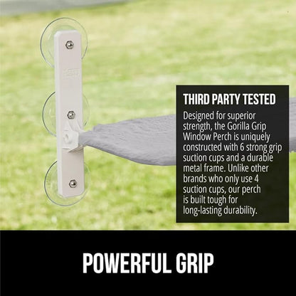 GORILLA GRIP Cat Window Perch, Foldable Cat Window Hammock Bed with 6 Large Suction Cups, Cordless Indoor Wall Shelves, Strong Metal Frame Holds 40lbs, Reversible Washable Sherpa Cover, Large Gray