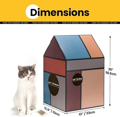 Cardboard Cat House with Scratch Pad & Catnip, Cat Play Scratching House for Indoor Hideaway Furniture, Heavy Duty Sturdy Cardboard Scratcher, Easy to Assemble Birthday Gift, Medium