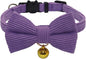 THAIN Cat Collar with Bow Tie and Bell, Breakaway Adjustable Cute Soft Corduroy Kitten Collars Safety Buckle for Girl Cats (Solid Purple)
