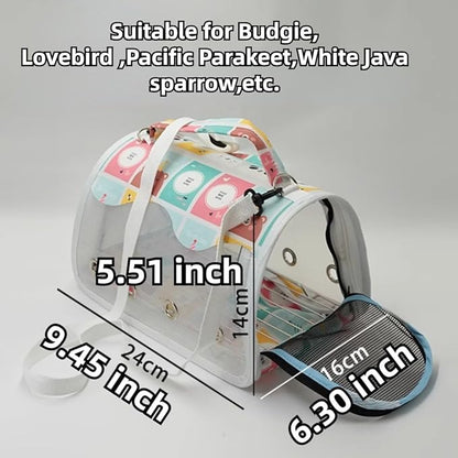 Bird Carrier Bag Bird Travel Cage with Indestructible Stainless Steel Mesh, Feeder Cups and Stand Perch, Portable Bird Travel Bag, Pet Transparent Breathable Travel Cage (Black,Small)