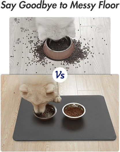 MontVoo-Absorbent Pet Feeding Mat-No Stains Pet Mat for Food and Water Bowl-Quick Dry Cat & Dog Food Mat Water Dispenser Mat-Pet Supplies Mat-Dog Water Bowl Mat for Messy Drinker,（Darkgrey,16"x24"）
