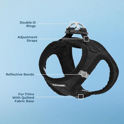 Best Pet Supplies - All Weather Plush, Reflective, No Pull Harness for Small, Medium Dogs, Cats - Secure with Hook & Loop Fastener, Buckle, Double D-Rings - Black Plush, L