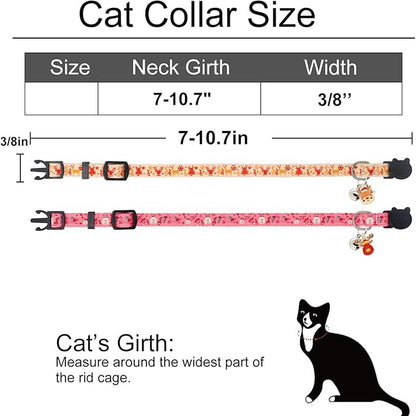 Christmas Cat Collar, Cotton 2 Pack Cat Collar with Bells, Breakaway Collars for Girl Boy Kittens, Reindeer